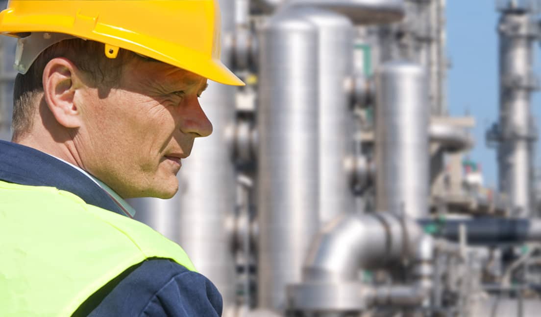 Side profile of a male construction worker